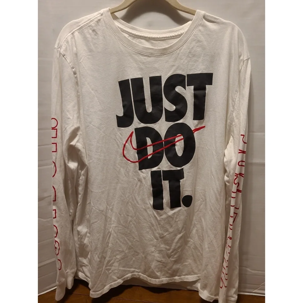 Nike Just Do It Long Sleeve The Nike Tee White/Red Men's XXL (2X) T-Shirt - Picture 1 of 8